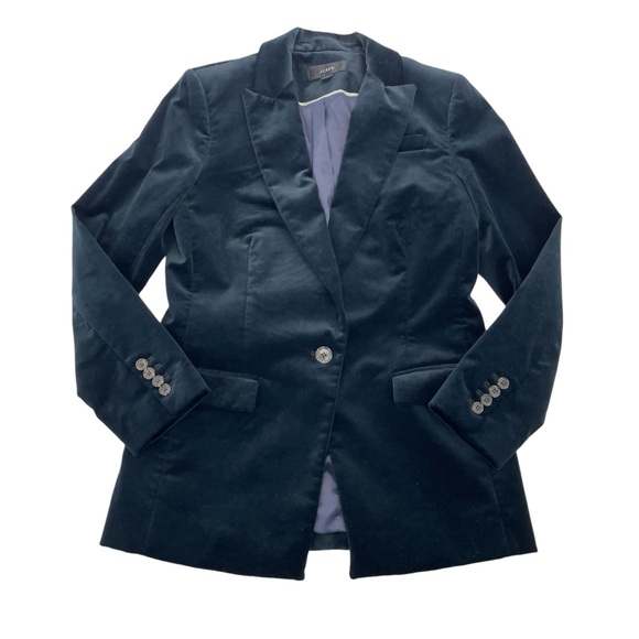 J. Crew Willa Stretch Velveteen Blazer 4 Blue - Picture 8 of 15